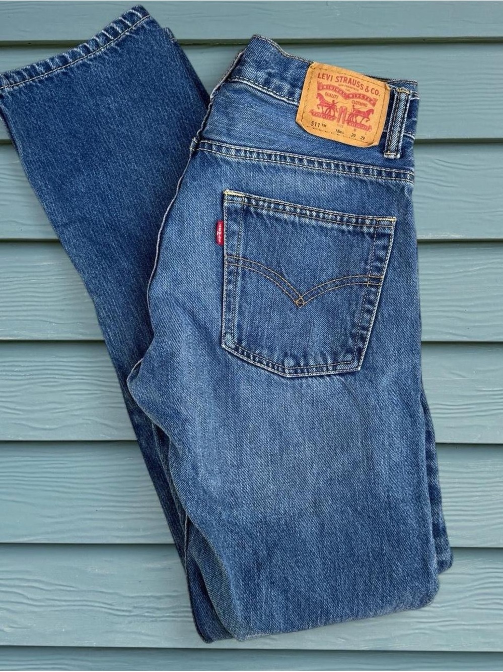 Levi's Blue Straight-Leg Jeans with Leather Patch